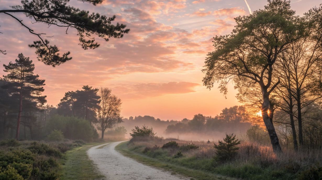 a-peaceful-nature-scene--calm-path--sunrise--to-re
